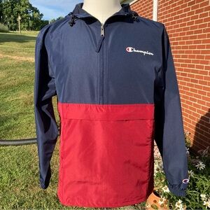 -Champion Authentic Athleticwear Blue/Red Quarter Zip Wind Breaker Size Small